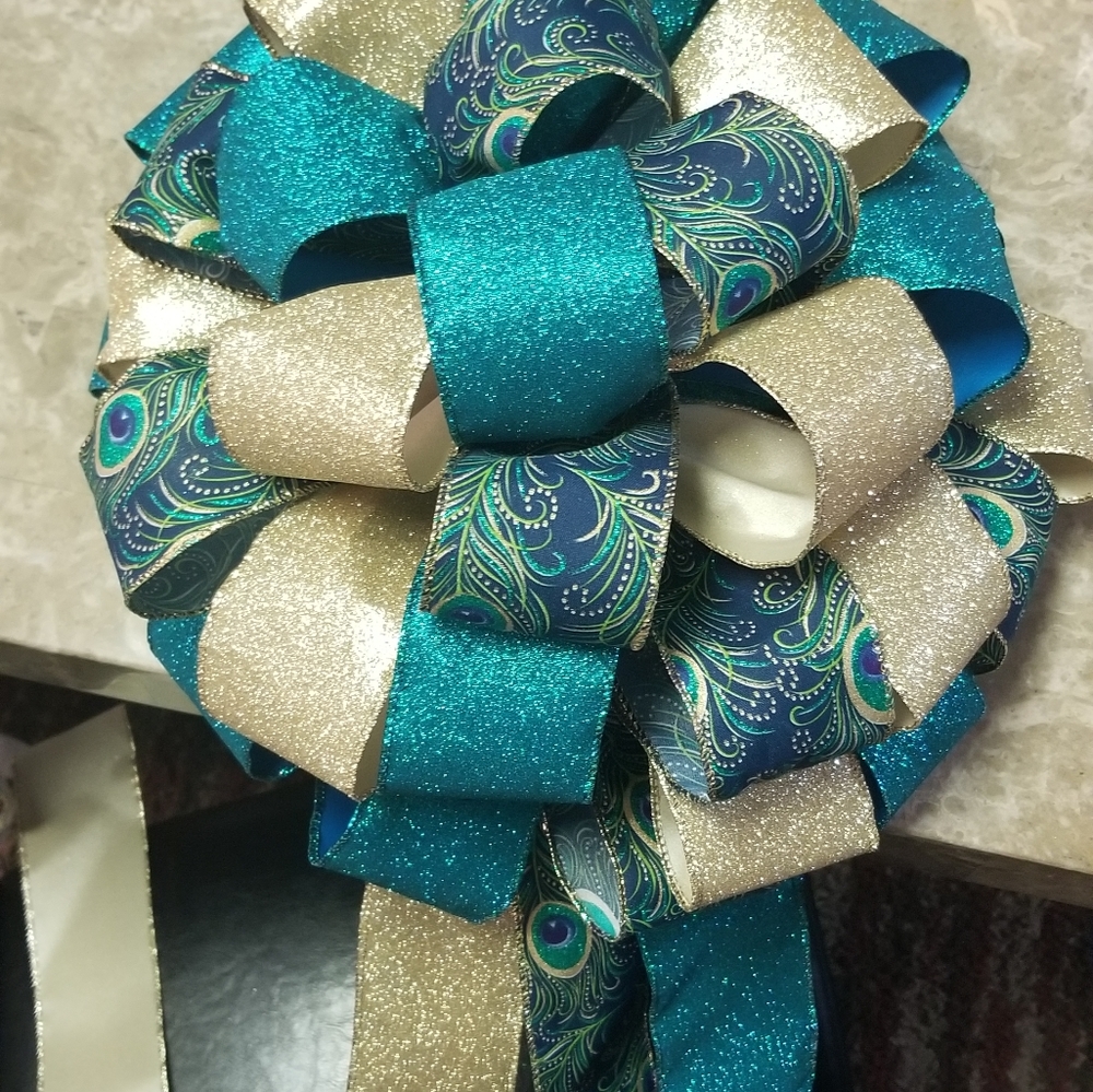 Peacock Ribbon Christmas Tree Topper